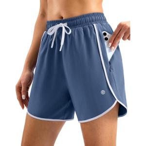 imageG Gradual Womens 5 Swim Shorts Zipper Pockets Quick Dry Board Shorts Bathing Suit Bottom with Liner Running Athletic ShortsDusty Blue
