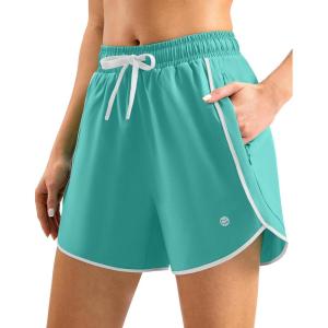 imageG Gradual Womens 5 Swim Shorts Zipper Pockets Quick Dry Board Shorts Bathing Suit Bottom with Liner Running Athletic ShortsMint Green