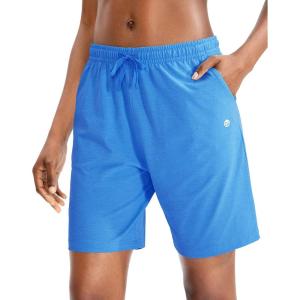 imageG Gradual Womens 7  9 Shorts with Deep Pockets Elastic Waist Bermuda Jersey Long Shorts for Woman Lounge WalkingBright Blue
