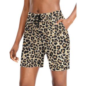 imageG Gradual Womens 7  9 Shorts with Deep Pockets Elastic Waist Bermuda Jersey Long Shorts for Woman Lounge WalkingBrown Leopard