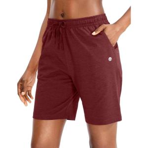 imageG Gradual Womens 7  9 Shorts with Deep Pockets Elastic Waist Bermuda Jersey Long Shorts for Woman Lounge WalkingDark Red