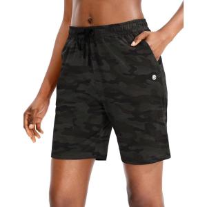 imageG Gradual Womens 7  9 Shorts with Deep Pockets Elastic Waist Bermuda Jersey Long Shorts for Woman Lounge WalkingGreen Camo