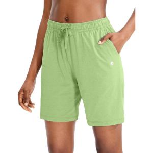 imageG Gradual Womens 7  9 Shorts with Deep Pockets Elastic Waist Bermuda Jersey Long Shorts for Woman Lounge WalkingLight Green
