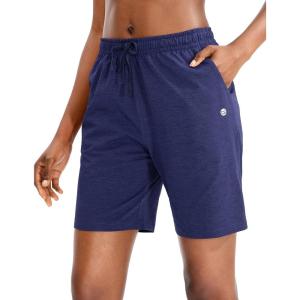 imageG Gradual Womens 7  9 Shorts with Deep Pockets Elastic Waist Bermuda Jersey Long Shorts for Woman Lounge WalkingNavy Blue
