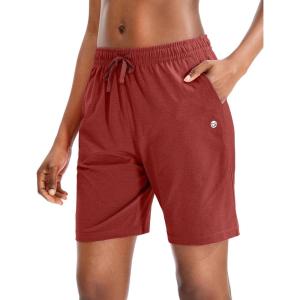 imageG Gradual Womens 7  9 Shorts with Deep Pockets Elastic Waist Bermuda Jersey Long Shorts for Woman Lounge WalkingSavannah Red