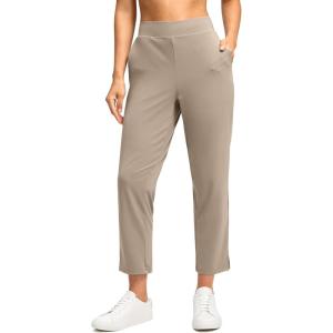imageG Gradual Womens Pants Ankle 78 Golf Pants 3 Pockets Stretchy Travel Pants Inner Drawstring for Work Business CasualDark Khaki