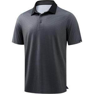 imageMens Golf Polo Shirts Dry Fit Performance Moisture Wicking Casual Print Golf Shirts for Men BreathableDeep Grey Grid