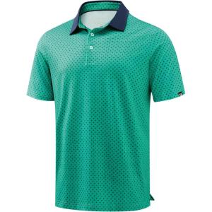 imageMens Golf Polo Shirts Dry Fit Performance Moisture Wicking Casual Print Golf Shirts for Men BreathableGreen Polka Dot