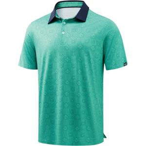 imageMens Golf Polo Shirts Dry Fit Performance Moisture Wicking Casual Print Golf Shirts for Men BreathableGreen Quadrilateral