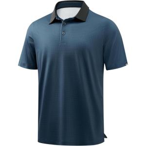 imageMens Golf Polo Shirts Dry Fit Performance Moisture Wicking Casual Print Golf Shirts for Men BreathableNavy Grid
