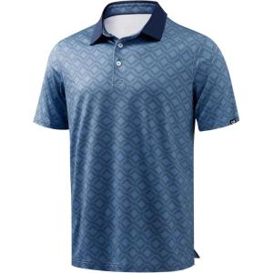 imageMens Golf Polo Shirts Dry Fit Performance Moisture Wicking Casual Print Golf Shirts for Men BreathableNavy Quadrilateral