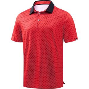 imageMens Golf Polo Shirts Dry Fit Performance Moisture Wicking Casual Print Golf Shirts for Men BreathableRed Polka Dot