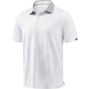 imageMens Golf Polo Shirts Dry Fit Performance Moisture Wicking Casual Print Golf Shirts for Men BreathableWhite Rhombus