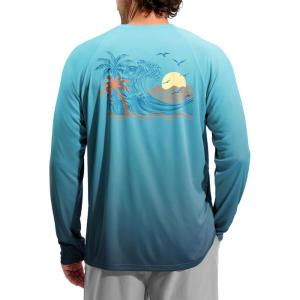 imageMens Sun Protection Shirts UPF 50 Rash Guard for Men Swim Long Sleeve Hiking Fishing Athletic Workout ShirtGreen Coconut Tree