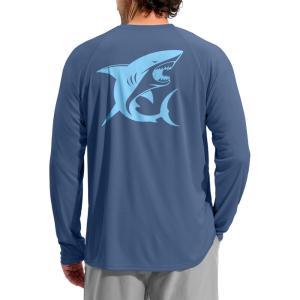 imageMens Sun Protection Shirts UPF 50 Rash Guard for Men Swim Long Sleeve Hiking Fishing Athletic Workout ShirtGrey Blue Shark