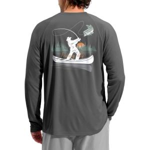 imageMens Sun Protection Shirts UPF 50 Rash Guard for Men Swim Long Sleeve Hiking Fishing Athletic Workout ShirtGrey Fisherman