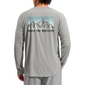 imageMens Sun Protection Shirts UPF 50 Rash Guard for Men Swim Long Sleeve Hiking Fishing Athletic Workout ShirtGrey Gradient Mountai