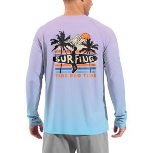 imageMens Sun Protection Shirts UPF 50 Rash Guard for Men Swim Long Sleeve Hiking Fishing Athletic Workout ShirtLight Purple Surfboard