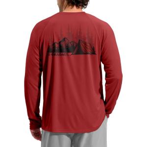 imageMens Sun Protection Shirts UPF 50 Rash Guard for Men Swim Long Sleeve Hiking Fishing Athletic Workout ShirtRed Black Tent