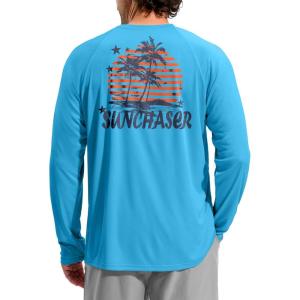 imageMens Sun Protection Shirts UPF 50 Rash Guard for Men Swim Long Sleeve Hiking Fishing Athletic Workout ShirtSky Blue Tree