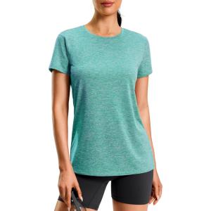 imageWorkout Shirts for Women Lightweight HipLength Long Tshirts Dry Fit Short Sleeve Athletic Tops Gym Running Summer CasualHeather Aqua