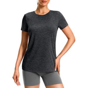 imageWorkout Shirts for Women Lightweight HipLength Long Tshirts Dry Fit Short Sleeve Athletic Tops Gym Running Summer CasualHeather Dark Gray
