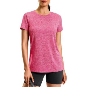 imageWorkout Shirts for Women Lightweight HipLength Long Tshirts Dry Fit Short Sleeve Athletic Tops Gym Running Summer CasualHeather Hot Pink