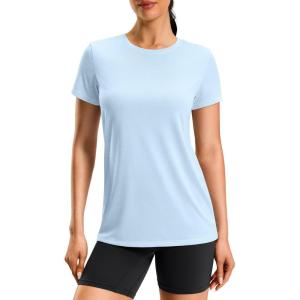 imageWorkout Shirts for Women Lightweight HipLength Long Tshirts Dry Fit Short Sleeve Athletic Tops Gym Running Summer CasualHeather Light Blue