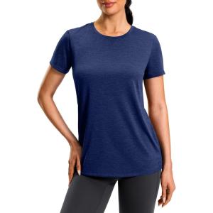 imageWorkout Shirts for Women Lightweight HipLength Long Tshirts Dry Fit Short Sleeve Athletic Tops Gym Running Summer CasualHeather Navy