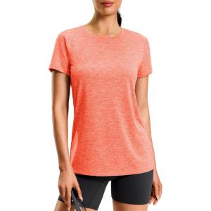 imageWorkout Shirts for Women Lightweight HipLength Long Tshirts Dry Fit Short Sleeve Athletic Tops Gym Running Summer CasualHeather Orange