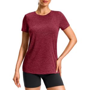 imageWorkout Shirts for Women Lightweight HipLength Long Tshirts Dry Fit Short Sleeve Athletic Tops Gym Running Summer CasualHeather Red