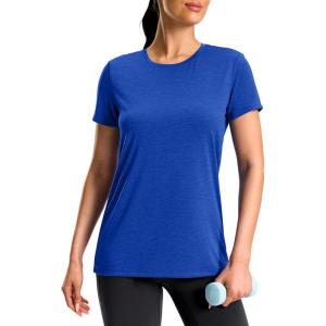 imageWorkout Shirts for Women Lightweight HipLength Long Tshirts Dry Fit Short Sleeve Athletic Tops Gym Running Summer CasualHeather Royal Blue