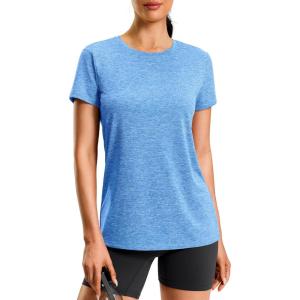 imageWorkout Shirts for Women Lightweight HipLength Long Tshirts Dry Fit Short Sleeve Athletic Tops Gym Running Summer CasualHeather Sky Blue
