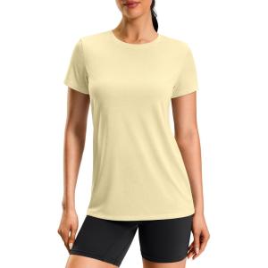imageWorkout Shirts for Women Lightweight HipLength Long Tshirts Dry Fit Short Sleeve Athletic Tops Gym Running Summer CasualHeather Yellow