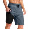 imageG Gradual Mens Swim Trunks with Compression Liner 79 Quick Dry Board Shorts Swimsuit Bathing Suit for Men Zipper PocketsDusty Blue