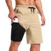 imageG Gradual Mens Swim Trunks with Compression Liner 79 Quick Dry Board Shorts Swimsuit Bathing Suit for Men Zipper PocketsKhaki