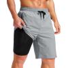 imageG Gradual Mens Swim Trunks with Compression Liner 79 Quick Dry Board Shorts Swimsuit Bathing Suit for Men Zipper PocketsLight Grey