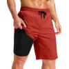 imageG Gradual Mens Swim Trunks with Compression Liner 79 Quick Dry Board Shorts Swimsuit Bathing Suit for Men Zipper PocketsRed