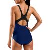 imageG Gradual Womens Athletic One Piece Swimsuit with Adjustable Straps Competitive Racerback Modest Bathing Suit for WomenBlackDeep Blue