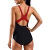 imageG Gradual Womens Athletic One Piece Swimsuit with Adjustable Straps Competitive Racerback Modest Bathing Suit for WomenBlackRed