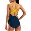imageG Gradual Womens Athletic One Piece Swimsuit with Adjustable Straps Competitive Racerback Modest Bathing Suit for WomenDark BlueYellow