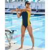 imageG Gradual Womens Athletic One Piece Swimsuit with Adjustable Straps Competitive Racerback Modest Bathing Suit for WomenDark BlueYellow