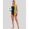 imageG Gradual Womens Athletic One Piece Swimsuit with Adjustable Straps Competitive Racerback Modest Bathing Suit for WomenDark BlueYellow