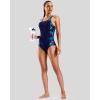 imageG Gradual Womens Athletic One Piece Swimsuit with Adjustable Straps Competitive Racerback Modest Bathing Suit for WomenNavyBlue Leaf
