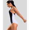 imageG Gradual Womens Athletic One Piece Swimsuit with Adjustable Straps Competitive Racerback Modest Bathing Suit for WomenWhiteBlack