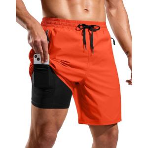 imageG Gradual Mens Swim Trunks with Compression Liner 79 Quick Dry Board Shorts Swimsuit Bathing Suit for Men Zipper PocketsOrange