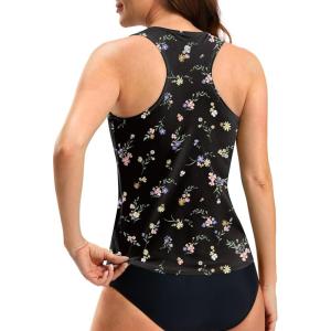 imageG Gradual Tankini Tops for Women High Neck Swim Top Racerback Bathing Suit Tops Modest Swimsuits Tank Top Only No BottomBlack Flower