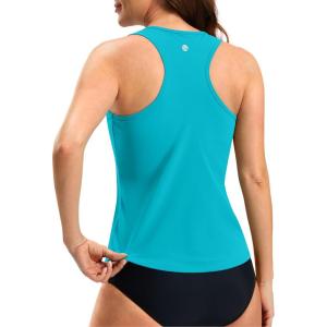 imageG Gradual Tankini Tops for Women High Neck Swim Top Racerback Bathing Suit Tops Modest Swimsuits Tank Top Only No BottomBright Cyan