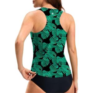 imageG Gradual Tankini Tops for Women High Neck Swim Top Racerback Bathing Suit Tops Modest Swimsuits Tank Top Only No BottomLeaf