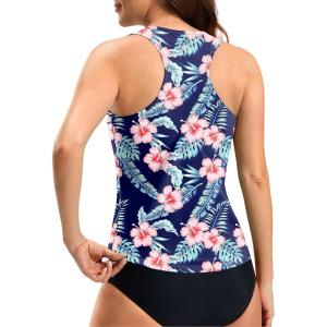 imageG Gradual Tankini Tops for Women High Neck Swim Top Racerback Bathing Suit Tops Modest Swimsuits Tank Top Only No BottomNavy Flower